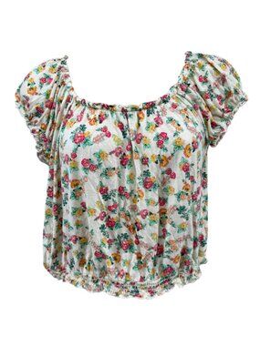 Pins And Needles Floral Top Womens Multicolor Short Puff Sleeve Pleated Size S